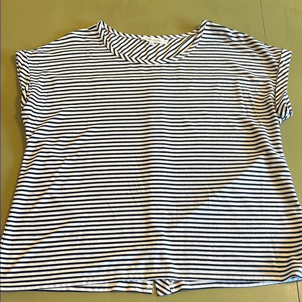 Rose & Olive White and Blue Boxy Short Sleeve Tee
